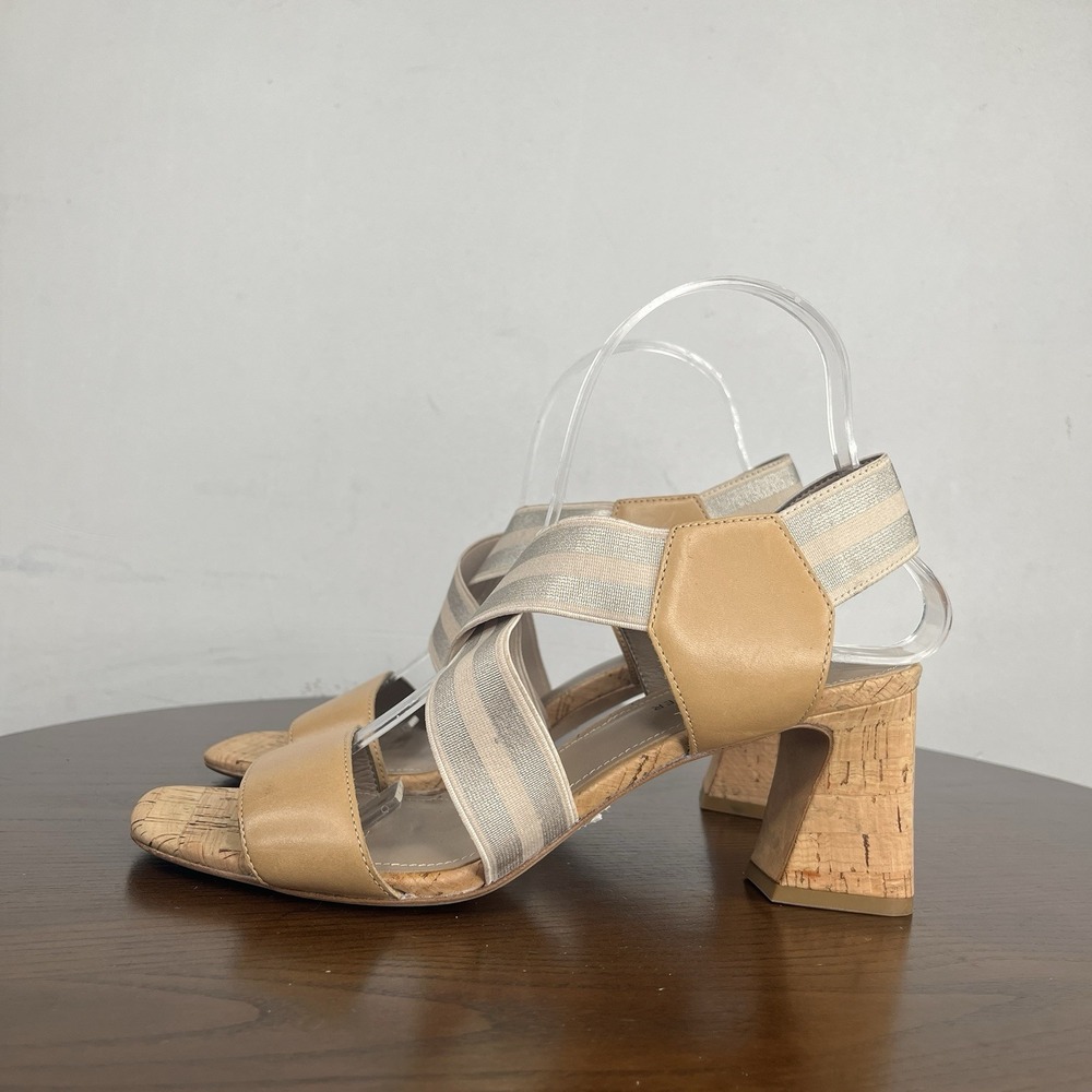 Donald Pliner Vikki Sandals Women's 8M Tan Nude‎ Leather Cross Strap Cork Heel